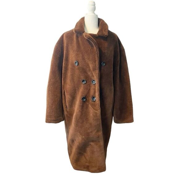Rebecca Minkoff Faux Shearling Double Breasted Brown Coat XL - Picture 2 of 7